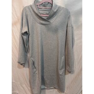 Athleta Grey Lounge Dress Mock Neck Side Zip Pockets Size M